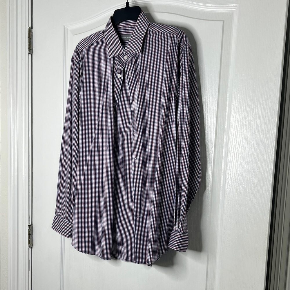 Michael Kors Men's Button-Down Checked Dress Shirt - Navy & White